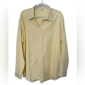 CMSJ Women's Striped Long Sleeve Loose Fit Fashion Office Blouse, Yellow & White